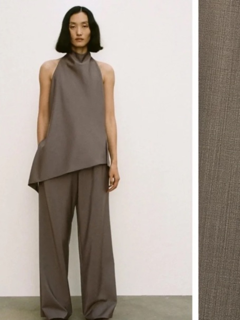 Zara *Set* Taupe Halter Top & Wide-Leg Pants Set